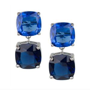 Kenneth Jay Lane Double Blue Sapphire Cushion Drop Earrings